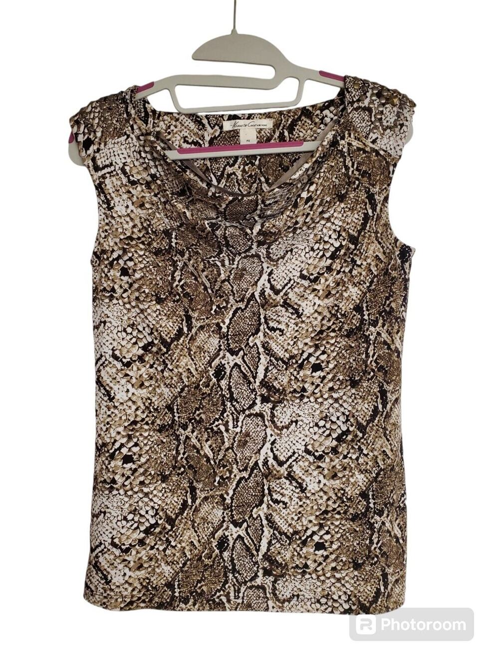 Women's Kenneth Cole Snake Print Sleeveless Blouse with Bead Accents | Size PS